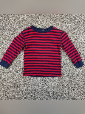 Ralph Lauren Boys 4T Thermal Shirt Navy & Red Stripe Toddler Preppy Pony Logo